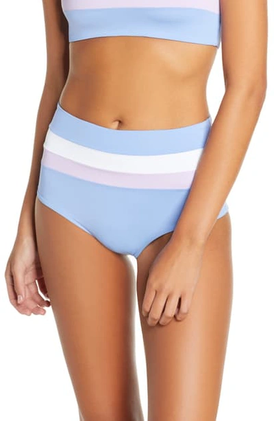 Shop L*space Portia Reversible High Waist Stripe Bikini Bottoms In Peri Blue / White/ Lilac