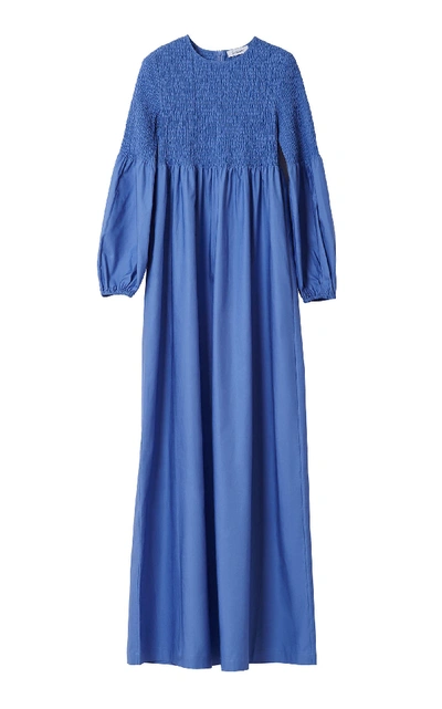 Rodebjer Sandy Crisp Blouson Sleeve Smocked Maxi Dress In Blue | ModeSens