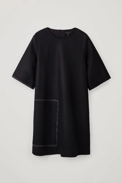 Shop Cos Topstitched Wool-cashmere Dress In Black