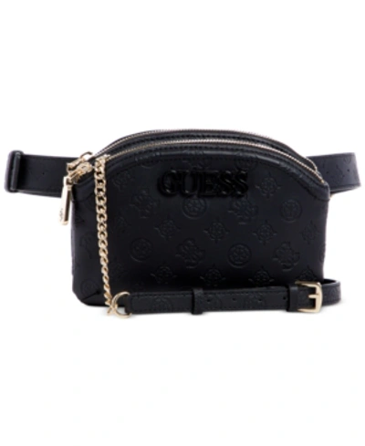 Shop Guess Janelle Convertible Crossbody Belt Bag In Black/gold
