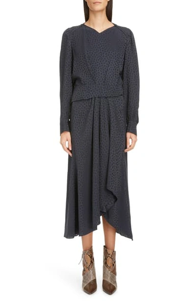 Shop Isabel Marant Animal Long Sleeve Stretch Silk Jacquard Midi Dress In Anthracite
