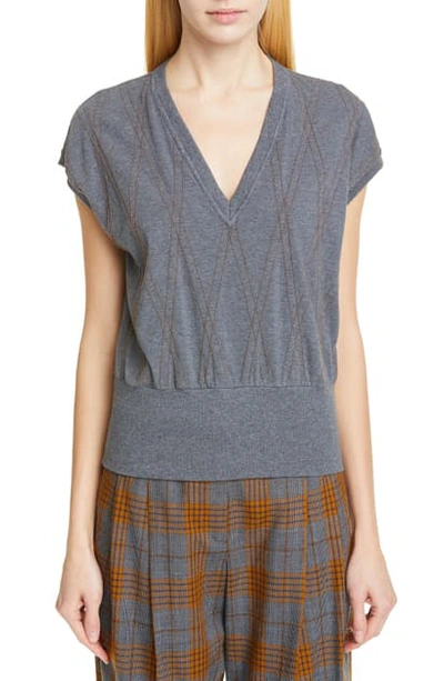 Shop Brunello Cucinelli Monili Argyle Stretch Cotton Top In Charcoal