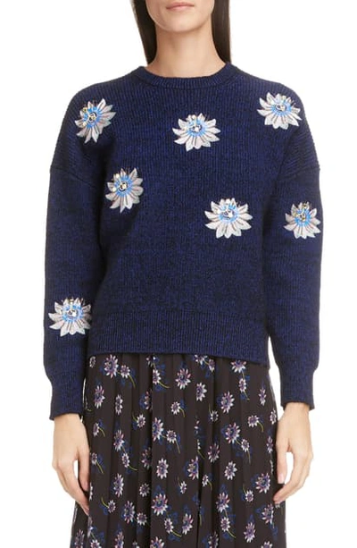 Shop Kenzo Sequin Passion Flower Ribbed Sweater In Black