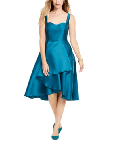 Shop Adrianna Papell Sculpted High-low Mikado Dress In Teal Blue