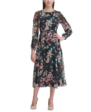 tommy hilfiger corsage print chiffon midi dress