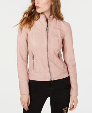 guess pink faux leather jacket