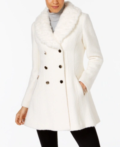 Guess Women's Faux Fur Collar Double Breasted Skirted Coat In White |  ModeSens