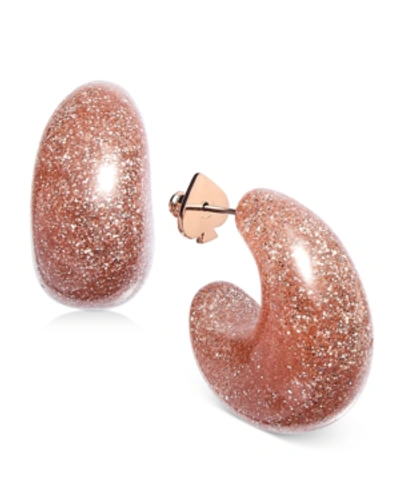 Shop Kate Spade Gold-tone Or Silver-tone Glitter Small Hoop Earrings In Rose Gold