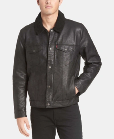 Levi's Men's Sherpa Lined Faux Leather Trucker Jacket In Black | ModeSens