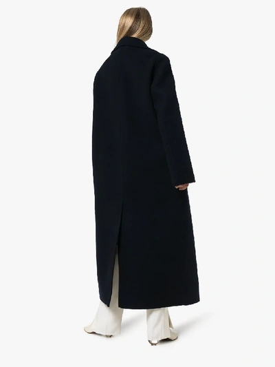 Shop Jil Sander Double-breasted Long Wool Coat In Blue