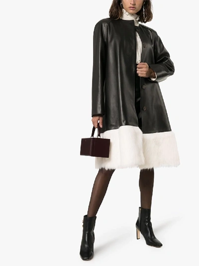 Shop Loewe Fur Trim Leather Coat In Black