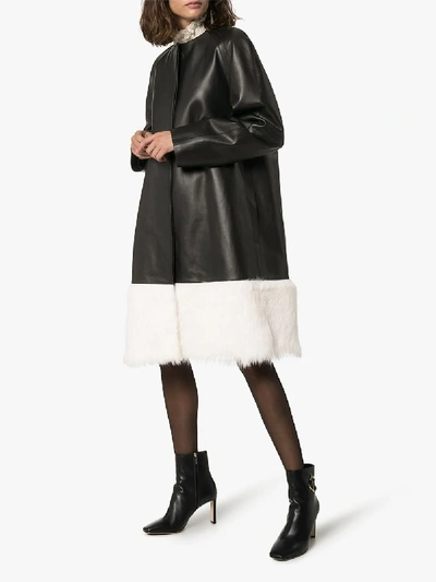 Shop Loewe Fur Trim Leather Coat In Black