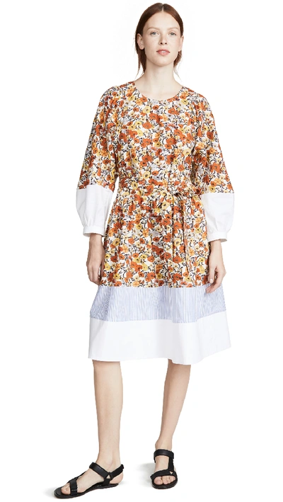 Shop Tory Burch Printed Cotton Dress In Ivory Blossom Ditsy