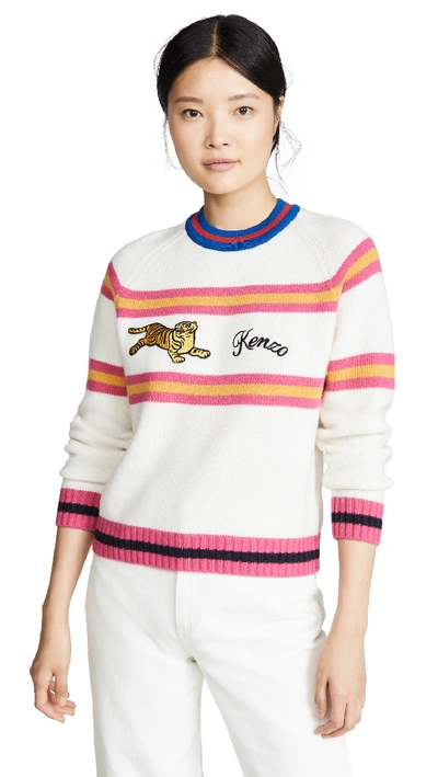 Shop Kenzo Jumping Tiger Sweater In Ecru