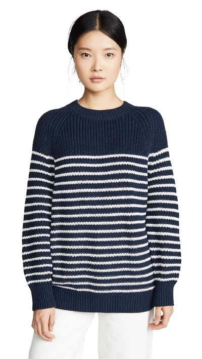 Shop Tory Sport Performance Cotton Striped Sweater In Tory Navy Breton Stripe