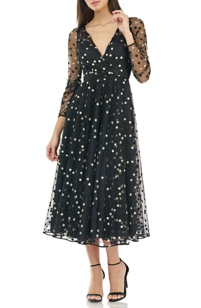 Shop Carmen Marc Valvo Infusion Embroidered Tulle Faux Wrap Cocktail Dress In Black/ Gold