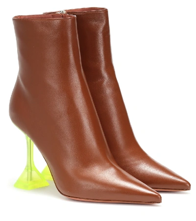 Shop Amina Muaddi Giorgia Leather Ankle Boots In Brown