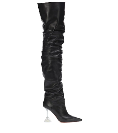 Shop Amina Muaddi Olivia Leather Over-the-knee Boots In Black