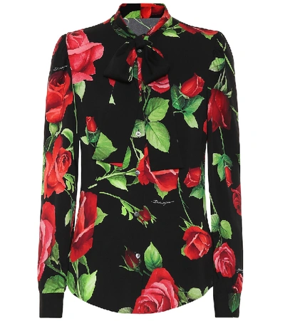 Shop Dolce & Gabbana Floral Stretch-silk Crêpe Shirt In Black