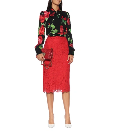 Shop Dolce & Gabbana Floral Stretch-silk Crêpe Shirt In Black