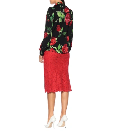 Shop Dolce & Gabbana Floral Stretch-silk Crêpe Shirt In Black