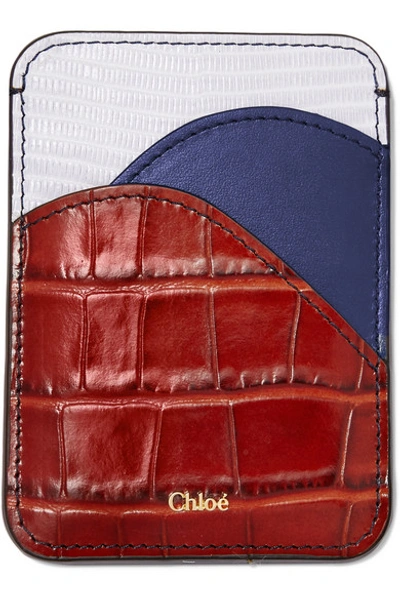 Shop Chloé Walden Color-block Leather Cardholder In Brown