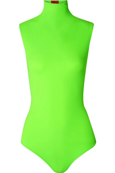 Shop Alix Denton Neon Stretch-jersey Turtleneck Thong Bodysuit In Green