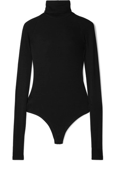 Shop Alix Varick Ribbed Stretch-modal Turtleneck Thong Bodysuit In Black