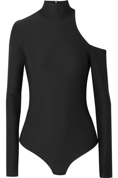 Shop Alix Barclay One-shoulder Stretch-jersey Turtleneck Thong Bodysuit In Black