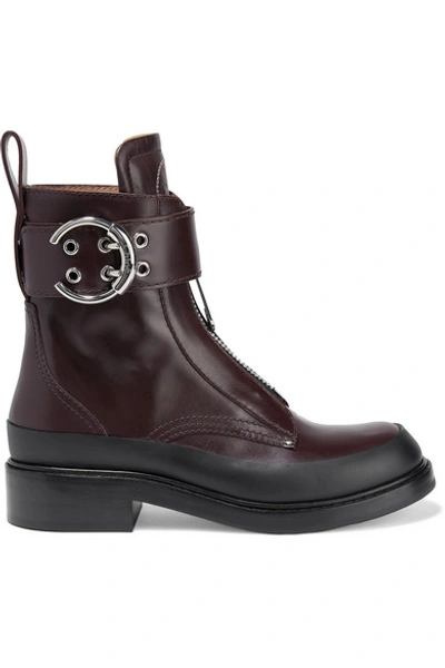 Shop Chloé Roy Rubber-trimmed Leather Ankle Boots In Merlot