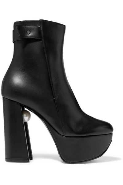 Shop Nicholas Kirkwood Miri Faux Pearl-embellished Leather Platform Ankle Boots In Black