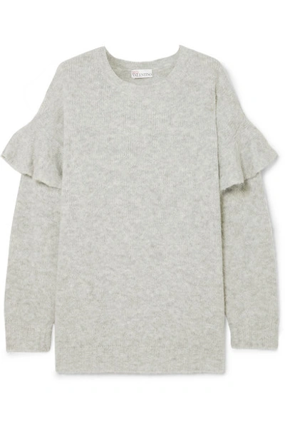 Shop Red Valentino Ruffled Knitted Sweater In Gray