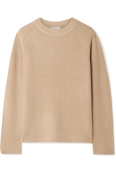 Shop Vince Shaker Ribbed Cashmere Sweater In Beige