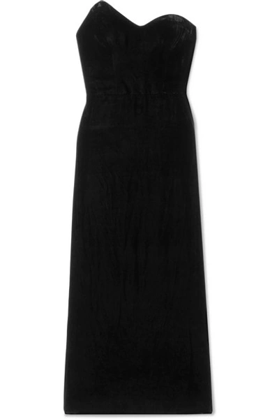 Shop Monique Lhuillier Strapless Velvet Midi Dress In Black