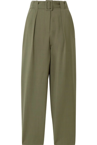 Shop Envelope Pfeiffer Belted Wool Tapered Pants In Army Green