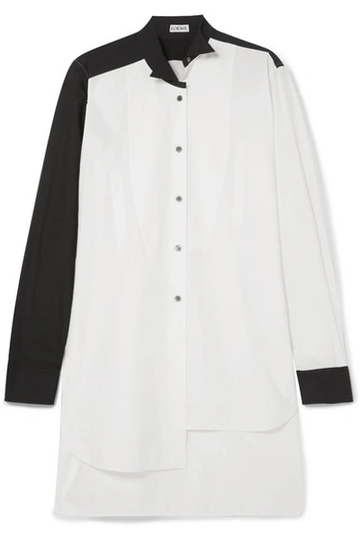 Shop Loewe Asymmetric Two-tone Cotton-poplin Shirt In White
