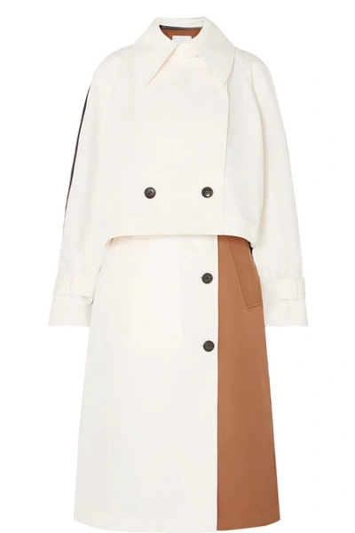Shop Tibi Convertible Color-block Twill Trench Coat In Ivory