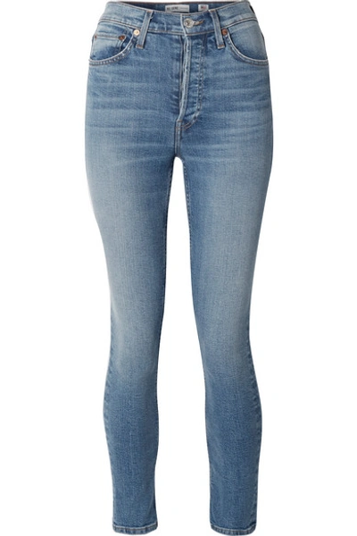 Shop Re/done Stretch Ankle Crop High-rise Skinny Jeans In Light Denim