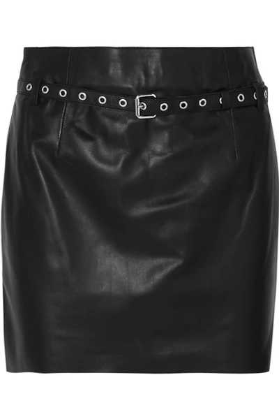 Shop Blouse Belted Leather Mini Skirt In Black
