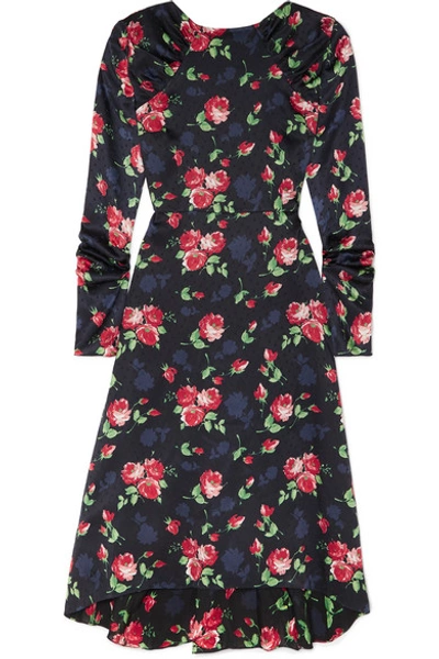 Shop Magda Butrym Crotone Open-back Floral-print Silk-satin Jacquard Midi Dress In Navy