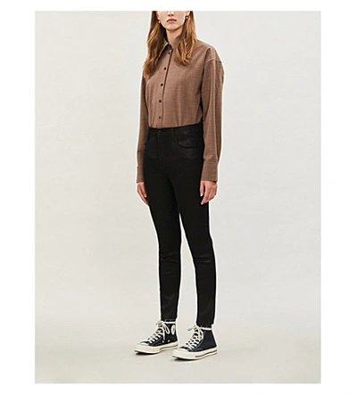 Shop J Brand Alana Coated Skinny Cropped High-rise Jeans In Fearful