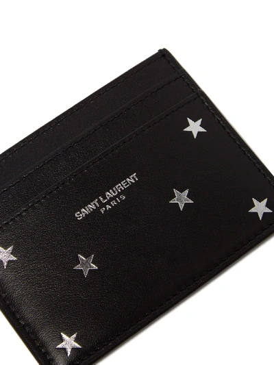 Star Embossed Leather Credit Card Holder - Black