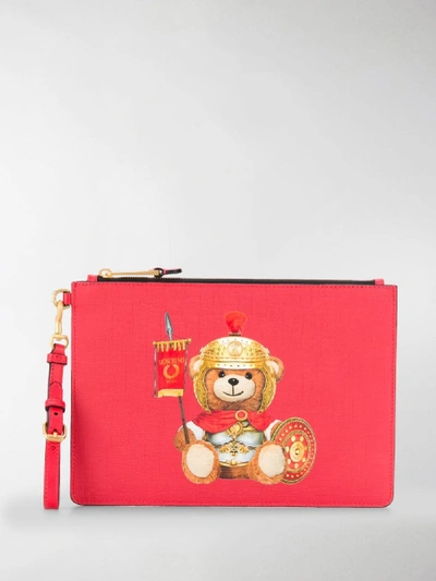 Shop Moschino Teddy Print Clutch In Red