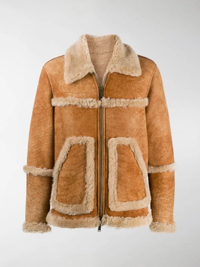 Shop Dsquared2 Shearling Bomber Jacket In Neutrals