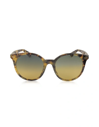 Shop Gucci Gg0091s Acetate Round Womens Sunglasses In Havana/shaded Blue Yellow