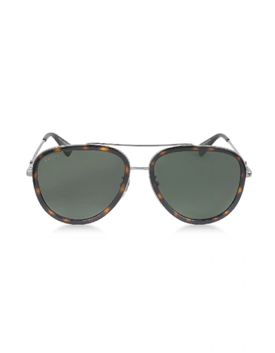 Shop Gucci Gg0062s 002 Havana Acetate And Silver Metal Aviator Womens Sunglasses
