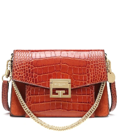 Shop Givenchy Gv3 Small Leather Shoulder Bag In Brown