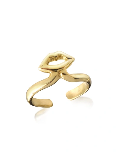 Shop Bernard Delettrez Bronze Midi Ring W/mouth In Gold