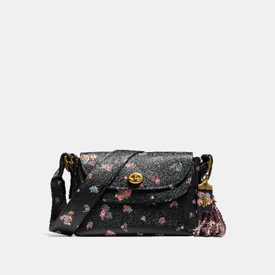 Shop Coach X Tabitha Simmons Crossbody With Meadow Rose Print In Black/brass