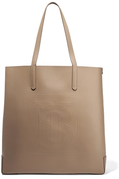 Shop Burberry Debossed Textured-leather Tote In Camel